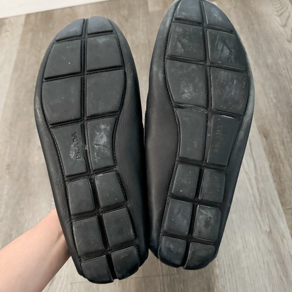 Prada Black Leather Logo Buckle Driver Loafers Mens US 9.5 - Picture 4 of 8